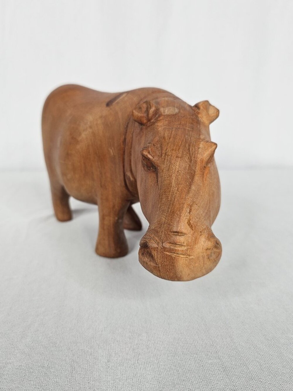 Hand Carved Wooden Hippo | Vintage Folk Art Decor | 7" Figurine
